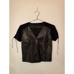 Gucci Black V-neck leather top size small